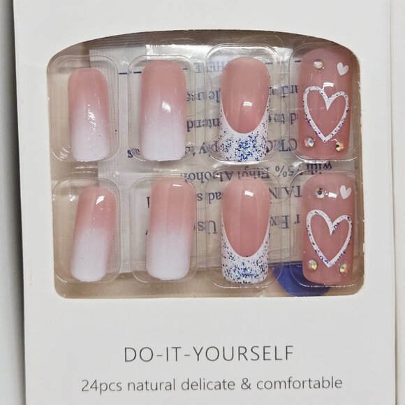 3 BOXES NATURAL PRESS ON NAILS PINK & RED HEARTS VALENTINE'S DAY NIB 72 TOTAL - Picture 2 of 6